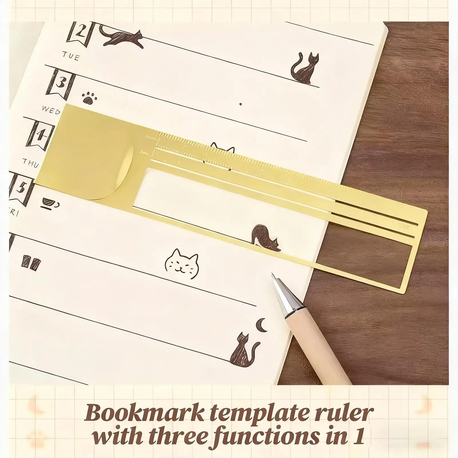Cute Cat Double Sided Ruler Bookmark Multifunctional Rule Painting Drawing Diary Hand Account Tool Student Stationery Gifts New