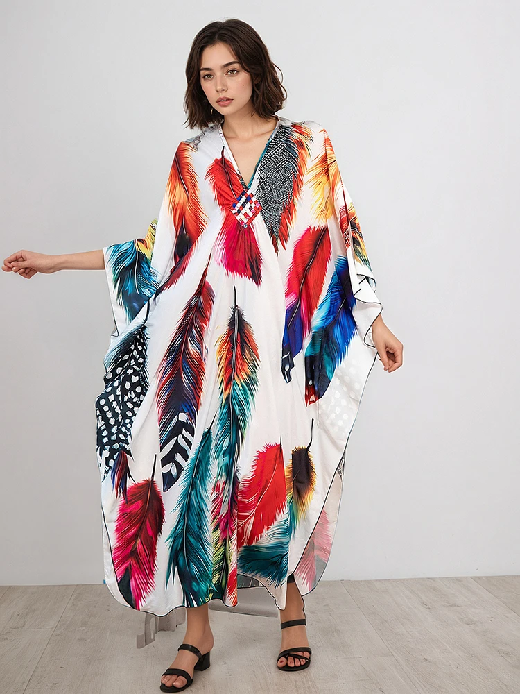 XITAO contraste couleur impression dessin animé femmes robe plage mince confortable manches chauve-souris col en v pull mode tenue décontractée GJ1207