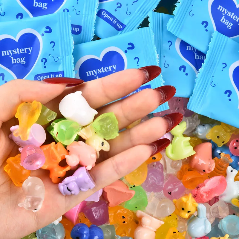 50 قطعة أكياس مفاجأة أعمى توهج في الظلام صغيرة الراتنج الحيوانات أكياس أعمى الجنية حديقة ديكور المشهد الصغير هدايا عيد الميلاد