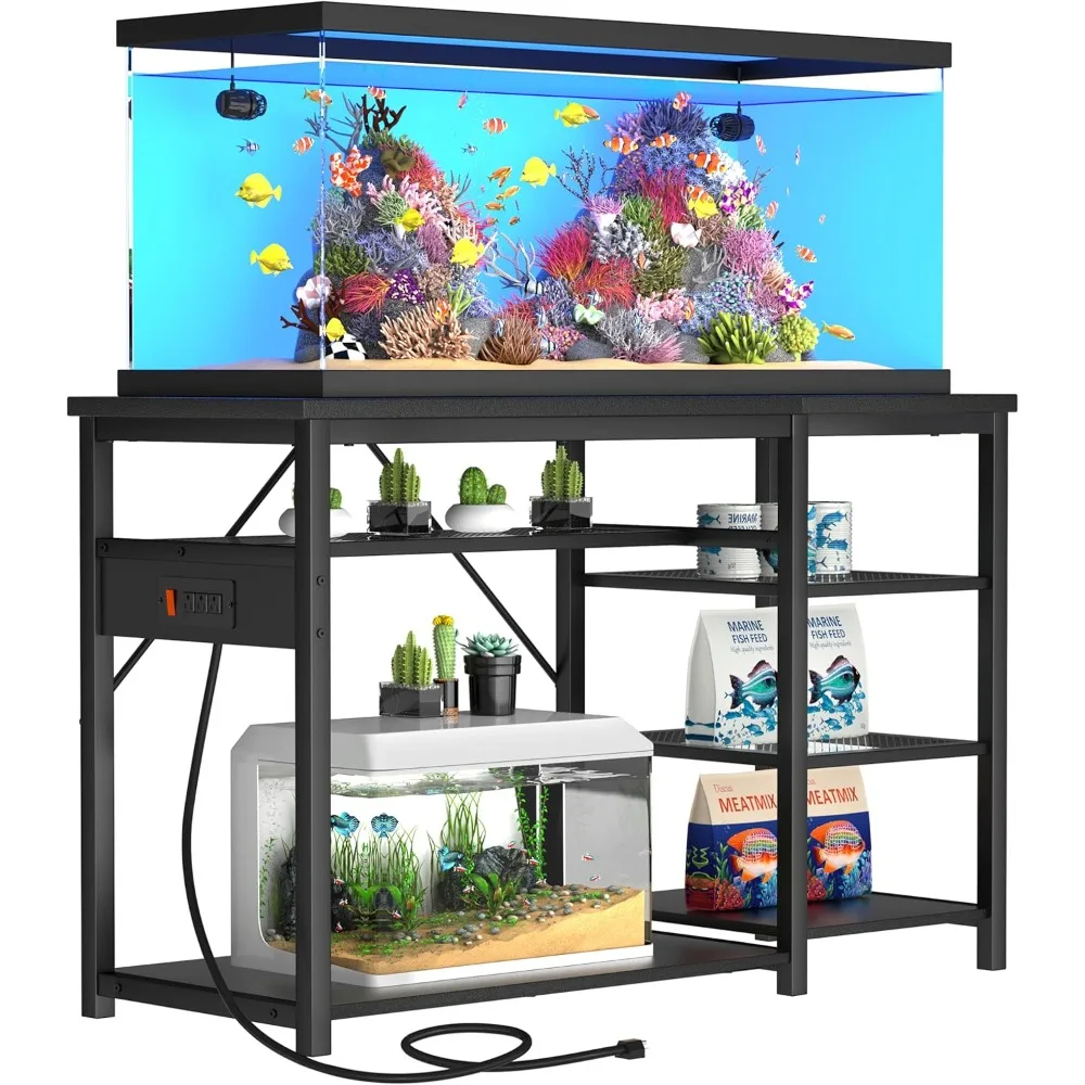

55-75 Gallon Aquarium Stand: 1200LB Capacity, Built-In Power Outlets, 3-Tier Shelves for Fish Tank Accessories Storage
