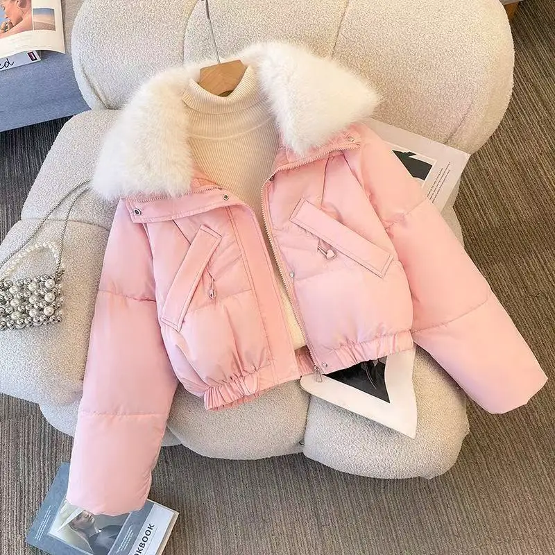 2025 Autumn Winter Women's Short Fur collar Cotton Jacket New Fashion Thicken Cold proof Coat Lady Warm Zipper Basic Jackets Top