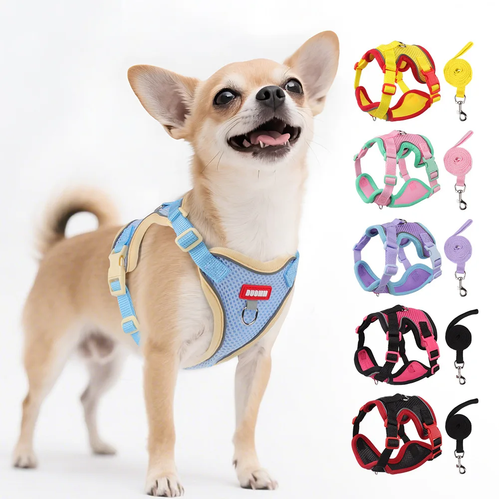 Chaleco con arnés para perro con cuerda, arnés reflectante ajustable para mascotas, malla suave a prueba de Escape, transpirable, para caminar y correr