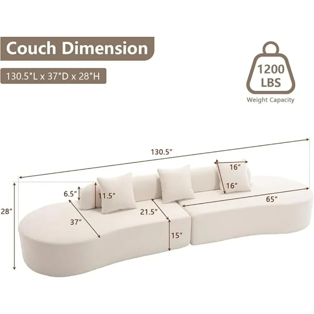130.5” Curved Sectional Sofa, Cloud Compressed Modern Curved Sofa, 4-Seater Beige Oversized Sectional Foam Bonelss Couch