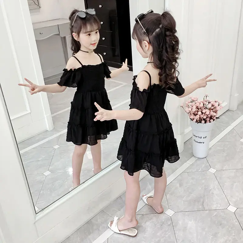 2026 new summer Kids baby Girls Tulle clothes Off Shoulder sleeveless Cute Dresses Children chiffon 3 4 5 6 7 8 9 10 11 12 years