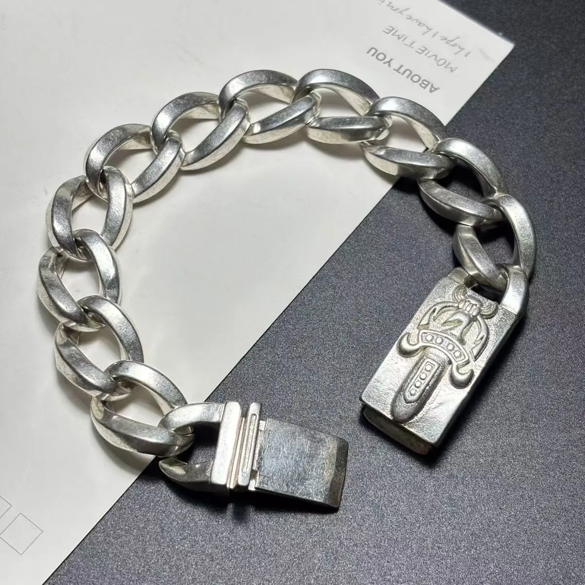 Hot selling vintage men's bracelets men's and women's hidden silver domineering vintage couple niche silver jewelry 5