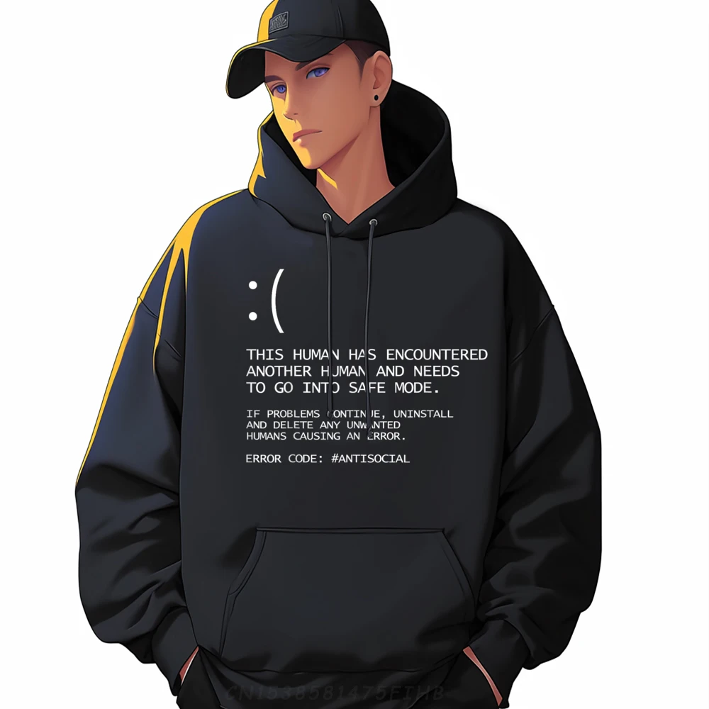

Slogan Antisocial Blue Screen Of Death Male Sweatshirt Loose Long Sleeve Crewneck Hoodies Party Pullover For Man