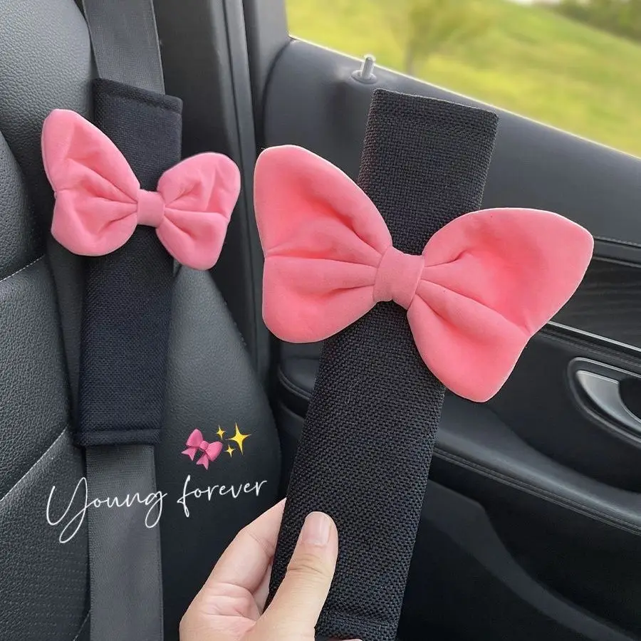 Pokrowiec na pas bezpieczeństwa do samochodu Cute Cartoon Bow Car Anti-leak Protective Car Seat Shoulder Cover Decoration Pink Akcesoria samochodowe — zdjęcie 3