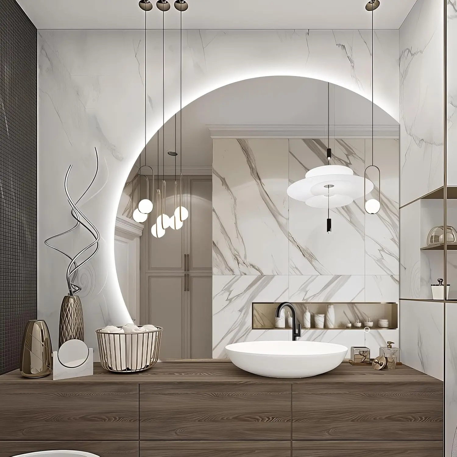 Entryway & Bathroom LED Mirror, Tempered Glass, White, Anti-Fog, Dimmable, Explosion Proof