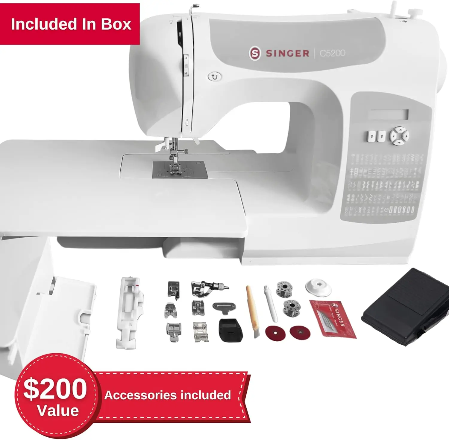 Singer C5200 Computerized Sewing & Quilting Machine With Extension Table & Accessory Kit | 180 Stitch Applications, Touch