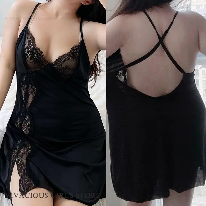 

Sexy Female Nightgown Intimate Lingerie Perspective Lace Suspender Nightdress Chemise Sleepwear Summer New Plus Size Homewear