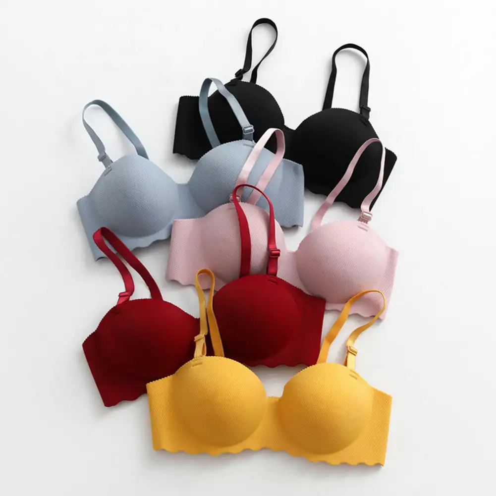 Female Gather Removable Shoulder Strap Solid Color Wireless Lingerie One-pieces Sexy Bras Push Up Seamless Underwear for Women