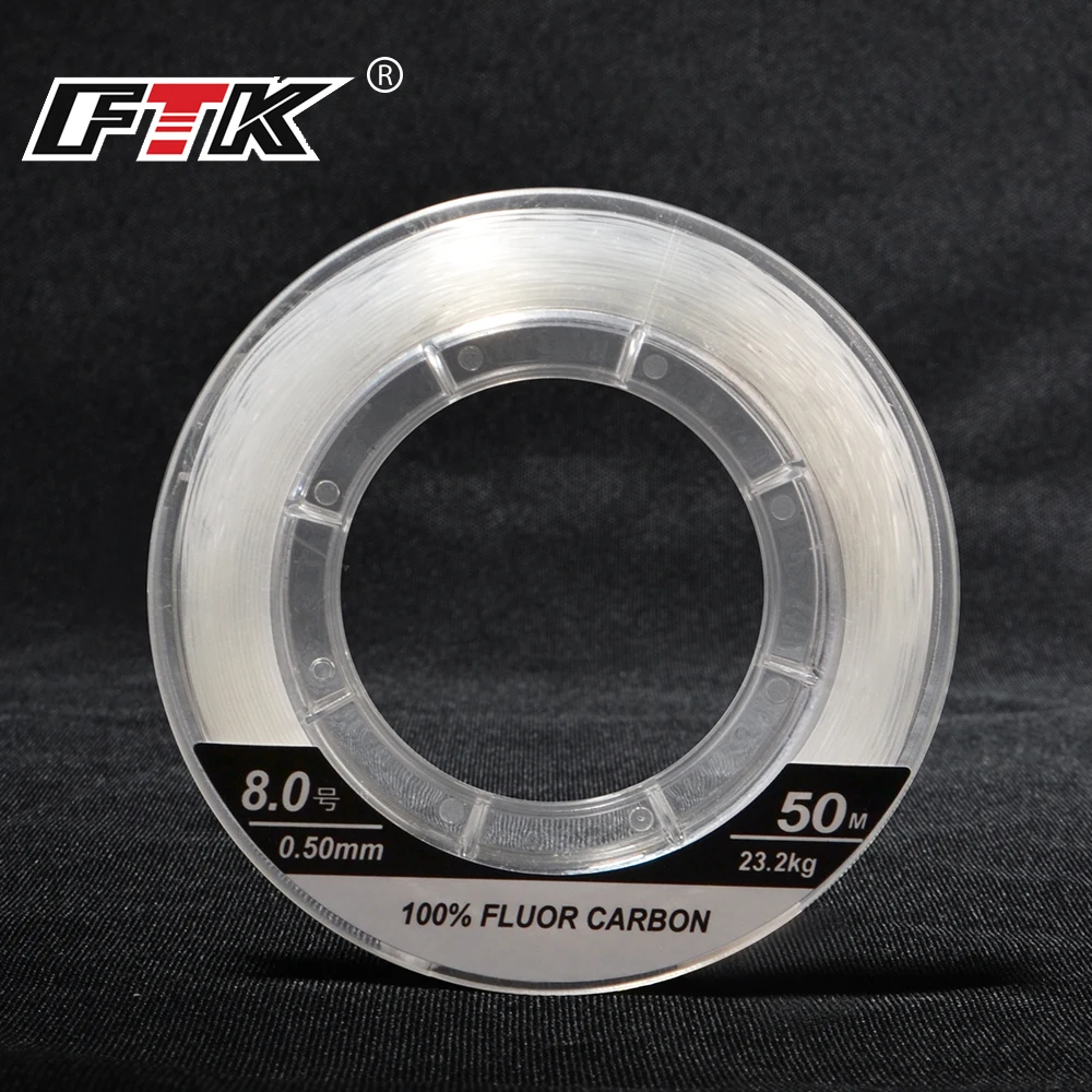 FTK 50M Fishing Line 100% Fluoro Carbon Line 0.8#-10# 0.14mm-0.6mm Leader Line Carp Sinking Line Constrution for Sea Fishing