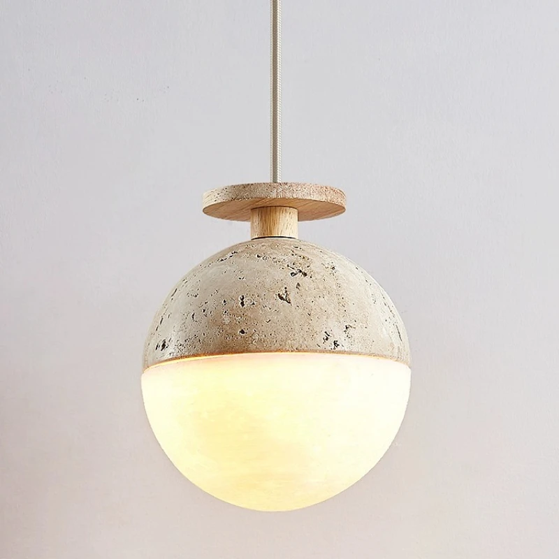 

Led Pendant Lamp Cream Style Bedroom Bedside Chandelier Small Home Children's Rome Decoration Stone Hanging Light Round 110V 220