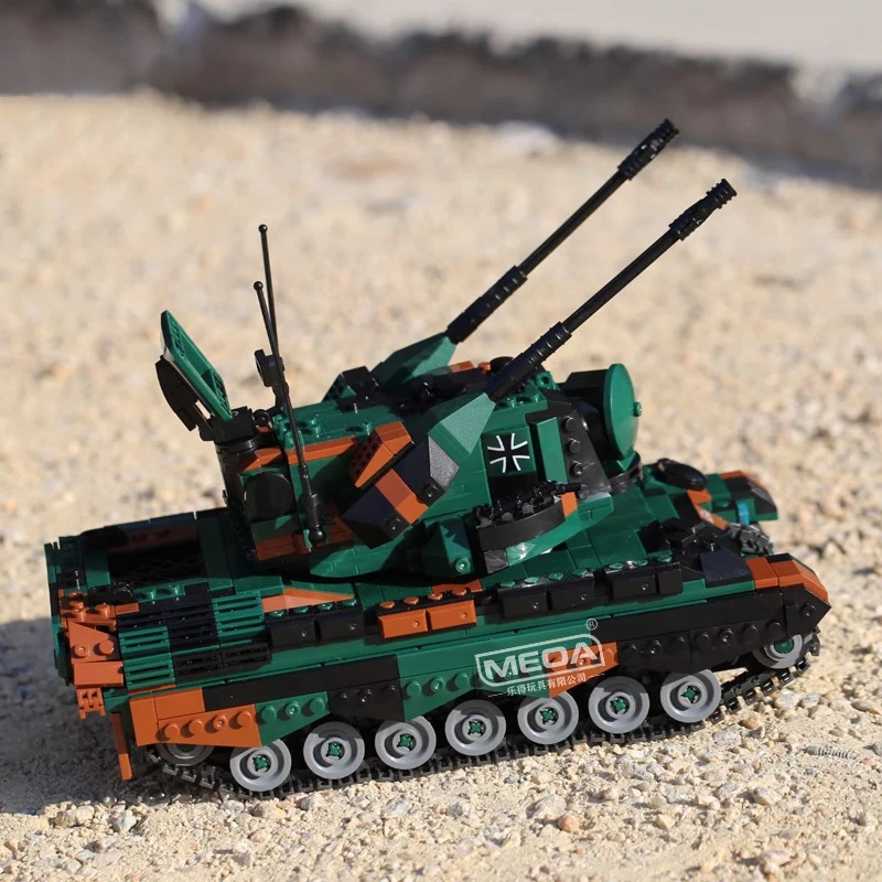 Mainan Koleksi Hobi Militer DIY Model Bata Truk Pengangkut Tank Blok Tank Anti Pesawat Terbang Cheetah Jerman Perang Dunia II