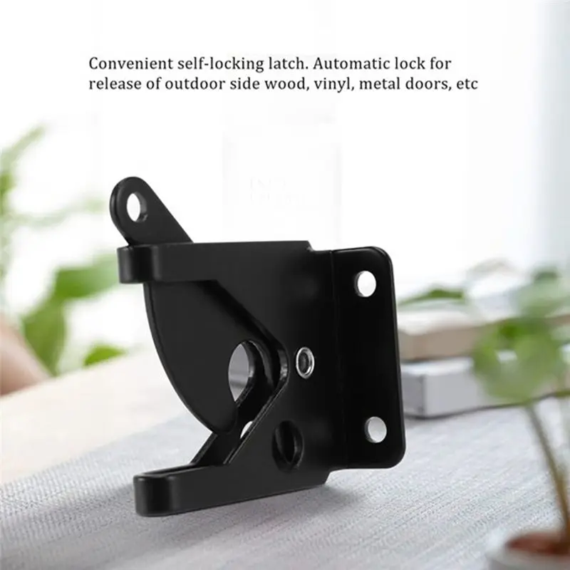 ABMS-3PCS Self-Locking Lever Gate Latch, Automatic Heavy-Duty For Wood Fence Gate, Black