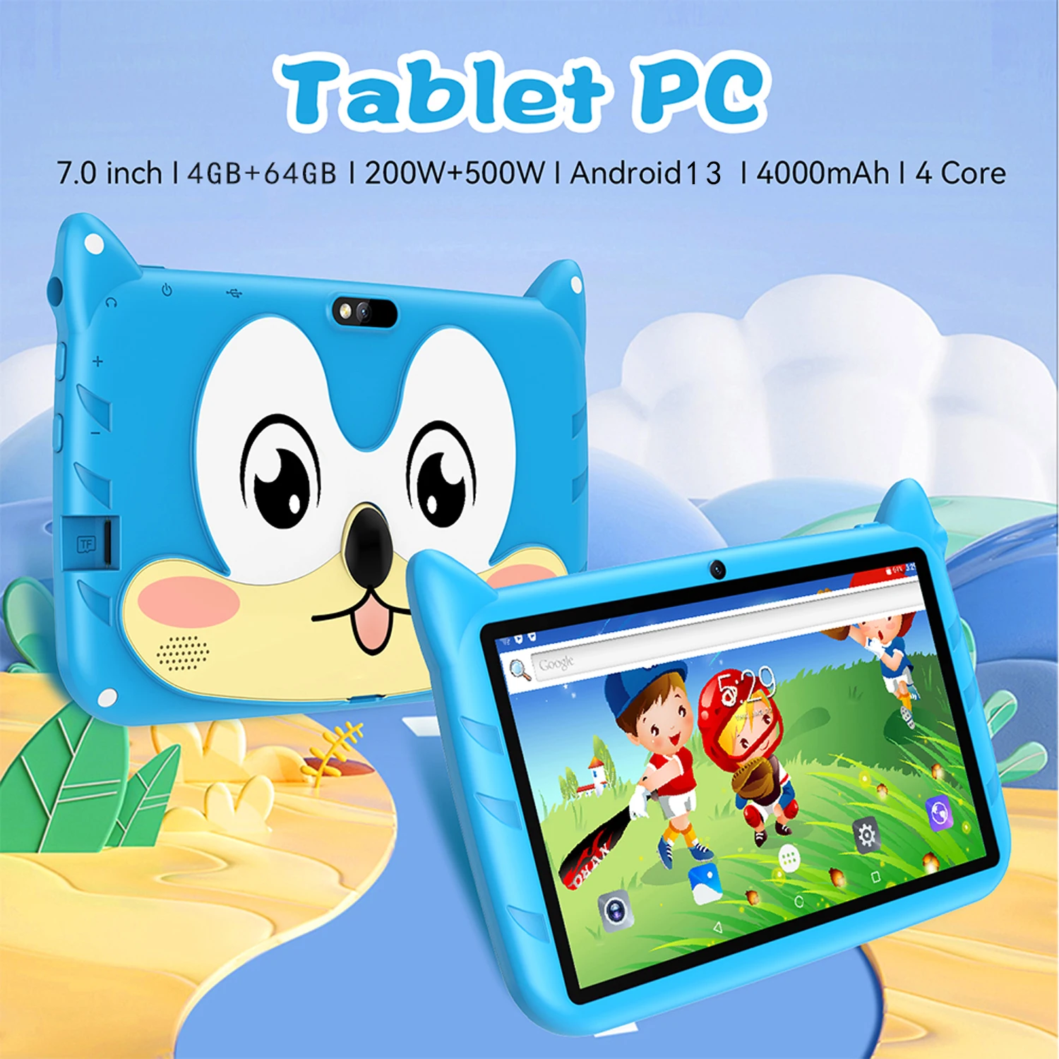 New Google 5G WiFi Kids Tablets 7 Inch Quad Core 4GB RAM 64GB ROM Cheap for Children Gift Educational Learning 4000mAh Tablet Pc