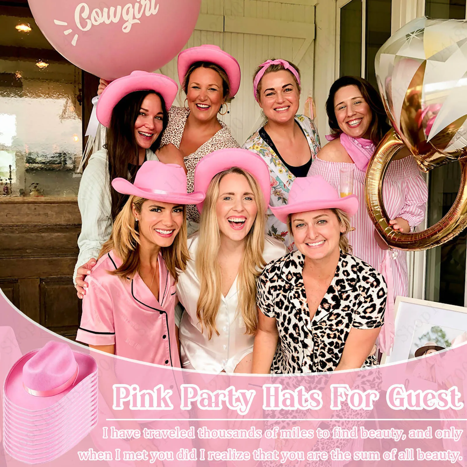 Bridesmaids pink cowgirl hats (6) pieces for bachelorette or bridal party Bridesmaid Cowboy Hats Qisin Bride Hats White Diamond Fringe  main image 4