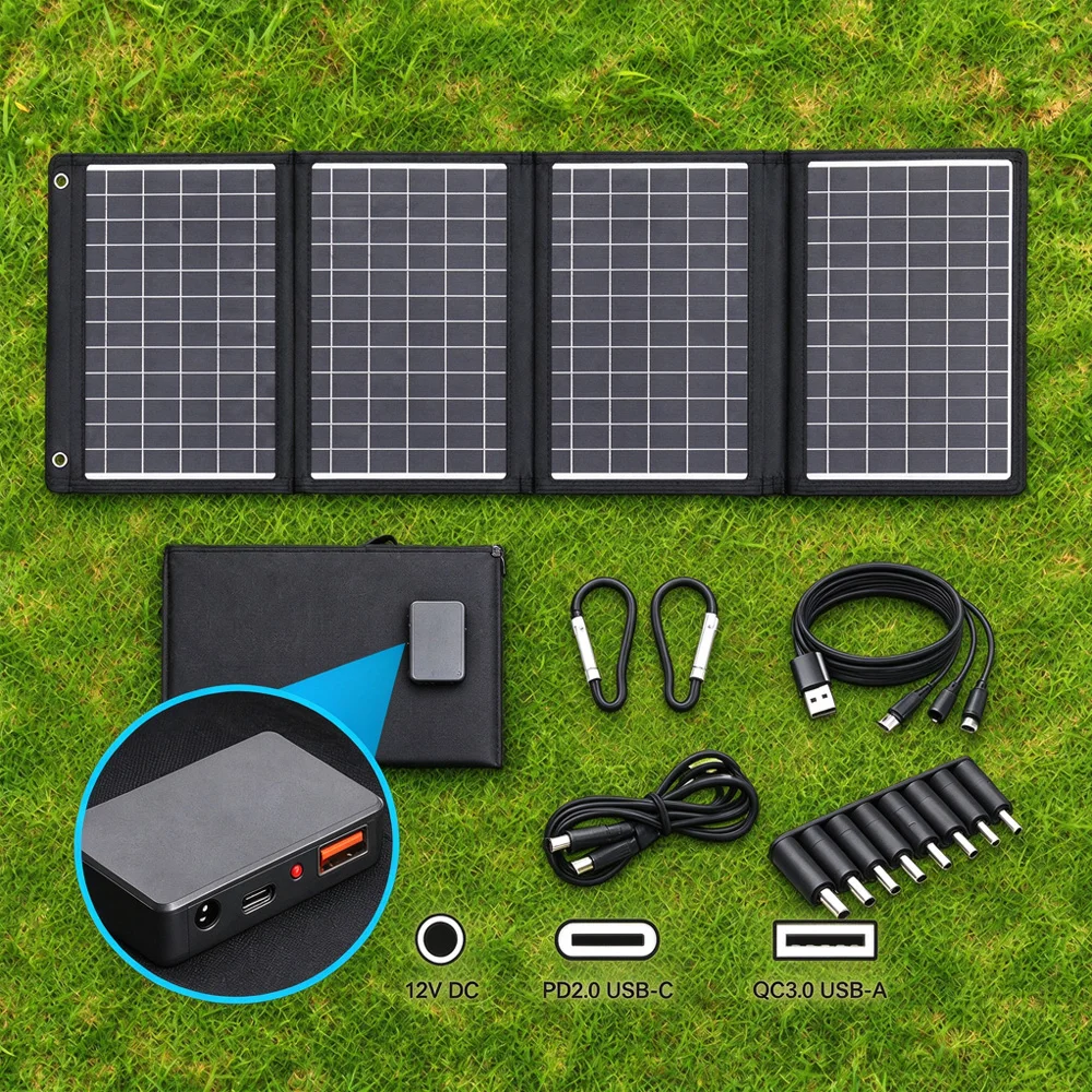 Foldable Solar Panels 40W Portable Solar Battery Charger with USB, DC, Type-C Output for Phone Laptop Camping Hiking Backpacking Travel