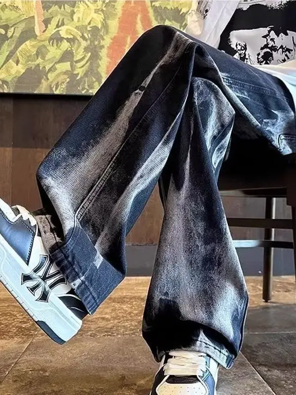 

Мужские джинсы Bla Tie Dye с широкими штанинами, прямые, в американском стиле, износостойкие, универсальные, на все сезоны