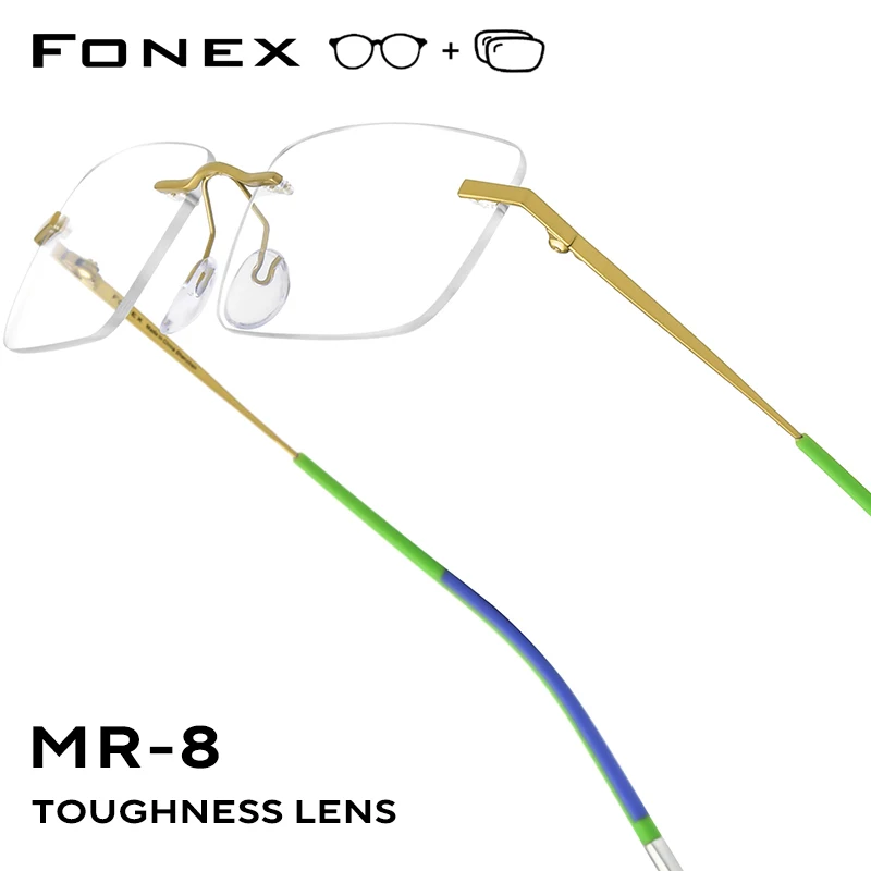 FONEX Progressive Prescription Glasses Photochromic Myopia Optical Lens Eyewear Men Rimless Custom Eyeglasses Titanium Frame 900