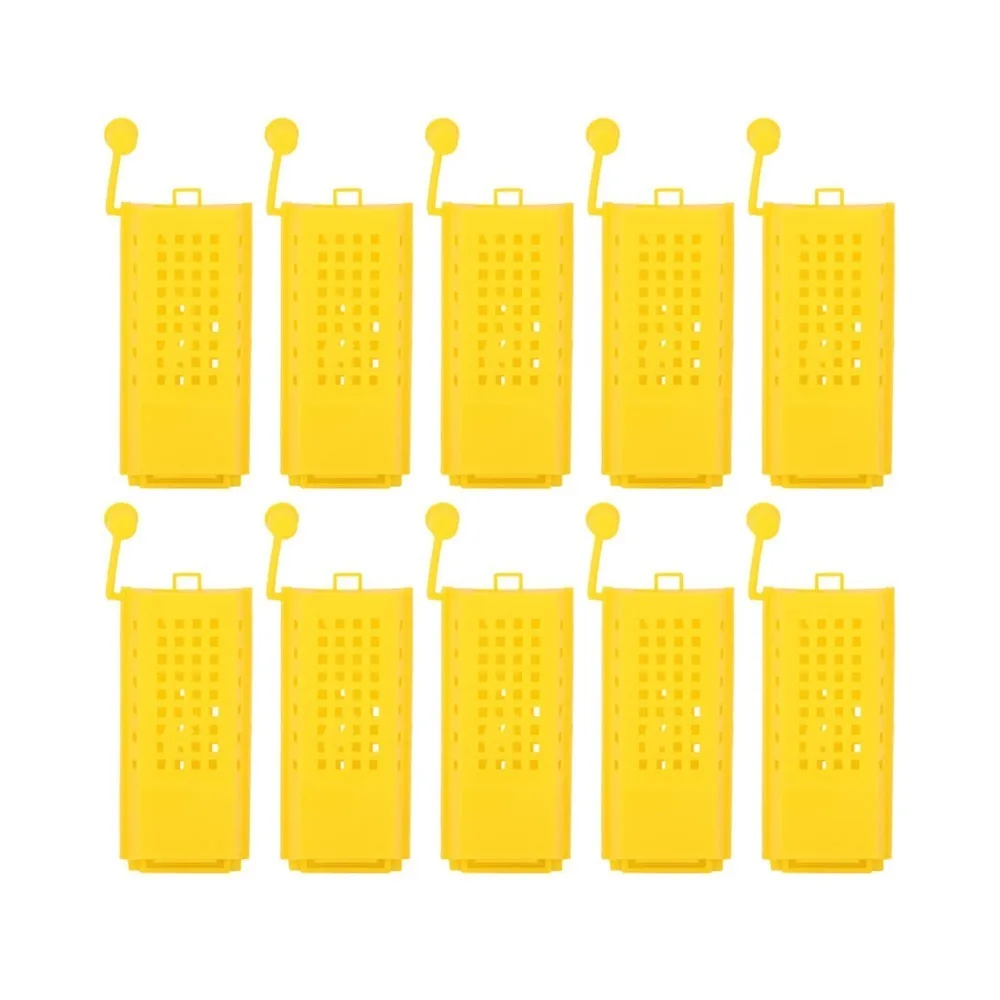 10Pcs Easy To Use Plastic Queen Bee Cage Durable Lightweight Queen Catcher Cage Yellow Portable Queen Moving Cage Queen Moving