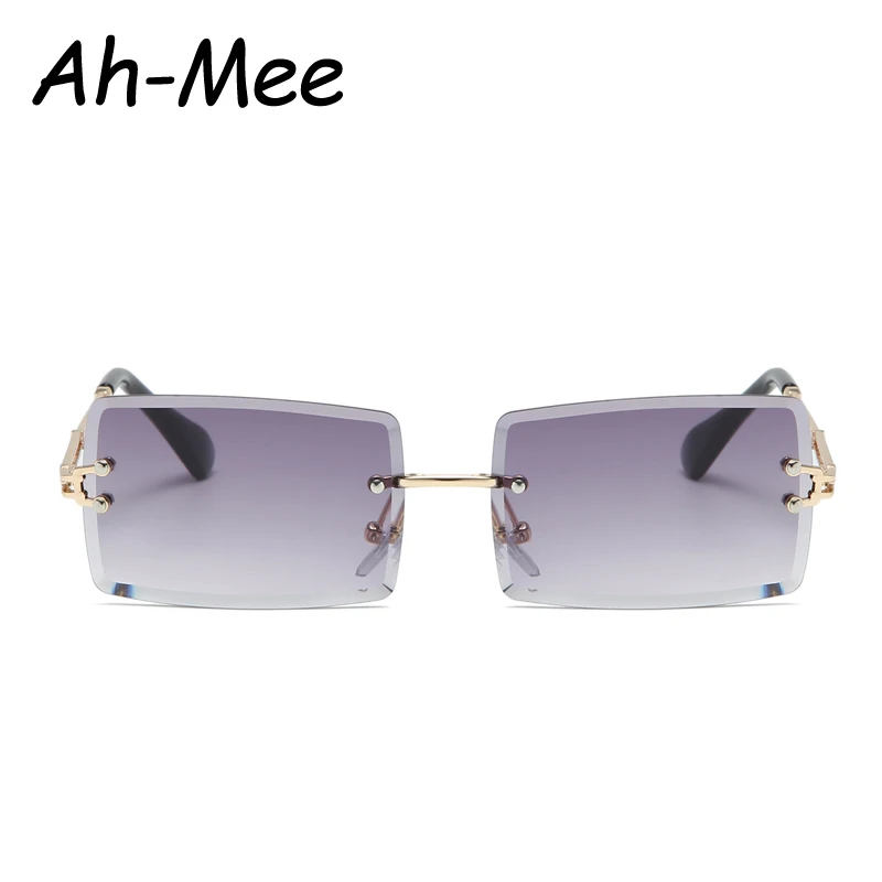 Fashion Rimless Rectangle Sunglasses Women Men Alloy Trendy Brand Small Square Lens Sun Glasses Gradient Black Lens Shades UV400