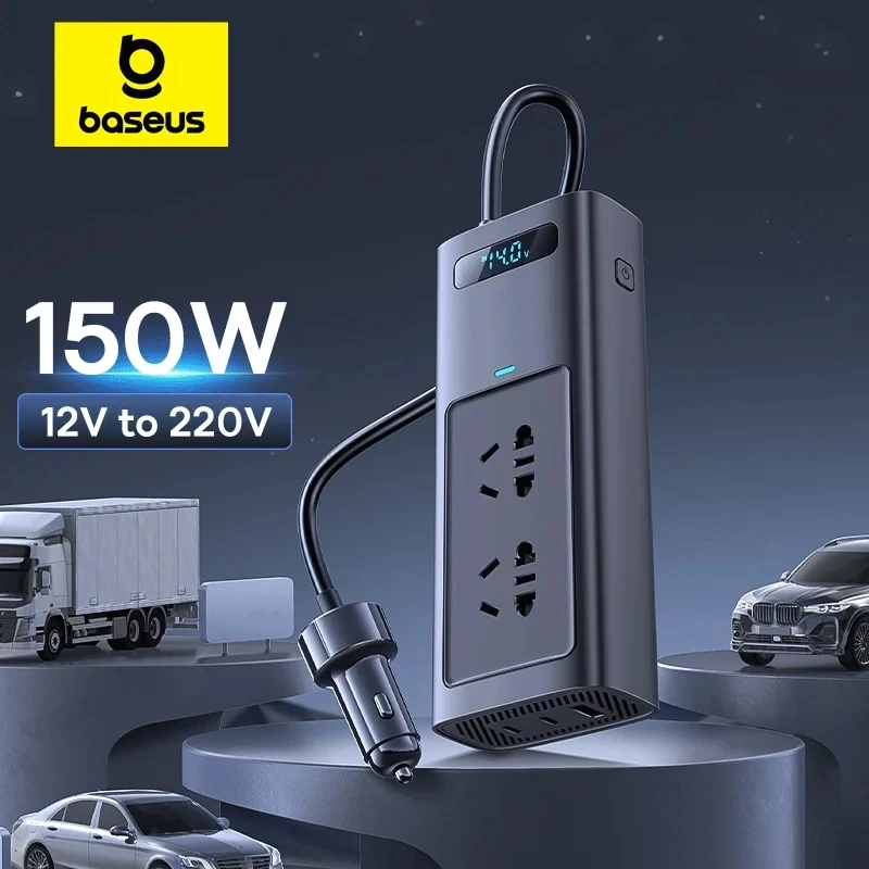 Baseus 150W Car Inverter  USB Type C 30W DC 12V  to AC 220V 110V Auto Power Inversor Fast Charger For Car Power Adapter