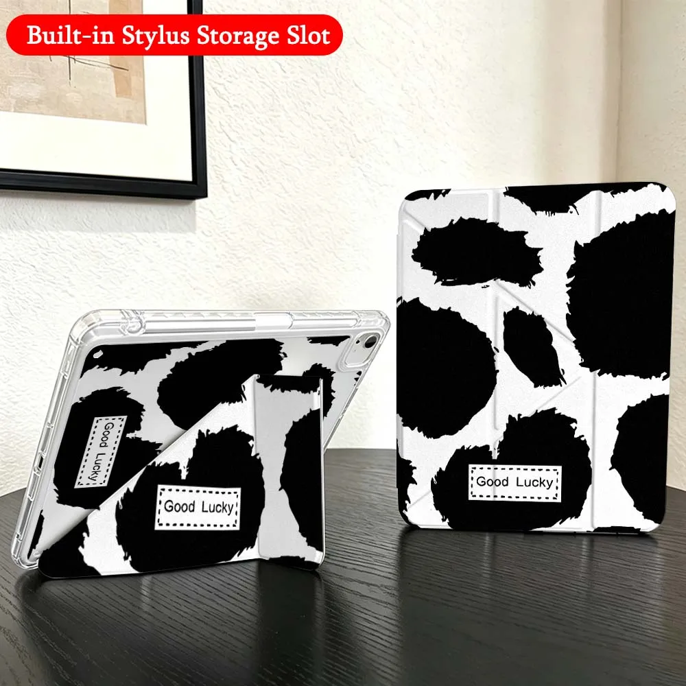 Arabic Pattern Flower Frame For iPad Mini Pro Air 5 6 7 8 9 11th 11 9.7 10.9 13 inch Transparent Y-Shaped Folding Tablet Case