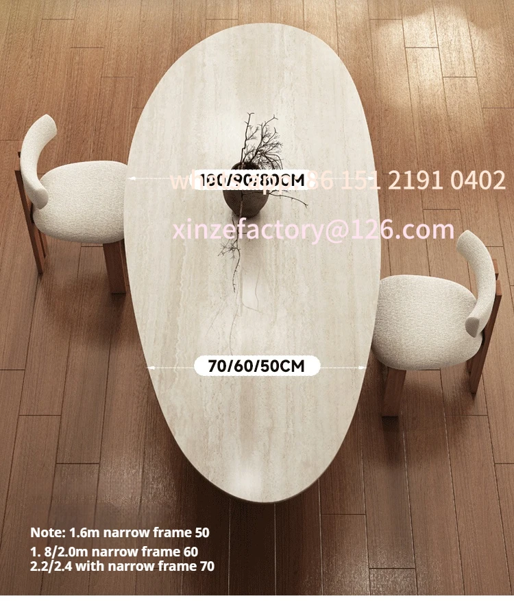 

Customizable kształcie beżowego travertynu, stół do jadalni w stylu wabi-sabi połowy wieku, podstawą orzecha