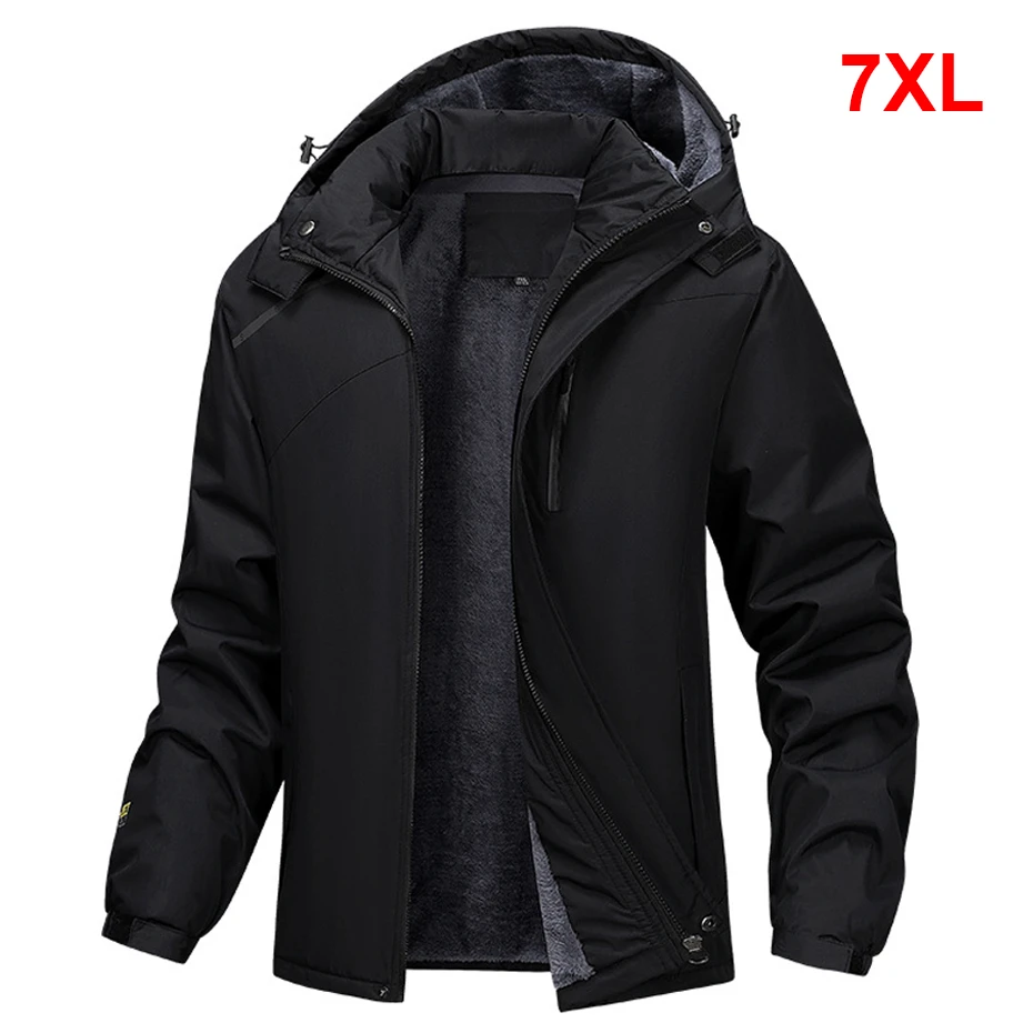 Autumn Winter Fleece Windbreaker Jacket Men 7XL Plus Size Jackets Male Camp Jackets Outdoor Outerwear Big Size