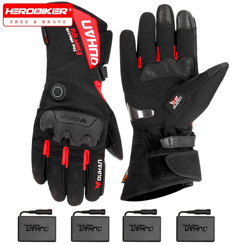 DUHAN 100% Waterproof Motorcycle Gloves Heated Guantes Motorbike Riding Heating Gloves Touch Screen Gloves Gant Moto