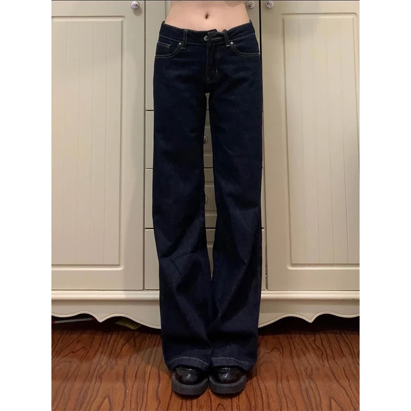 2026 Ropa Y2K Fashion Dark Blue Low Rise Baggy Women's Jeans Pants Woman Clothing Straight Korean Casual Elegant Denim Trousers