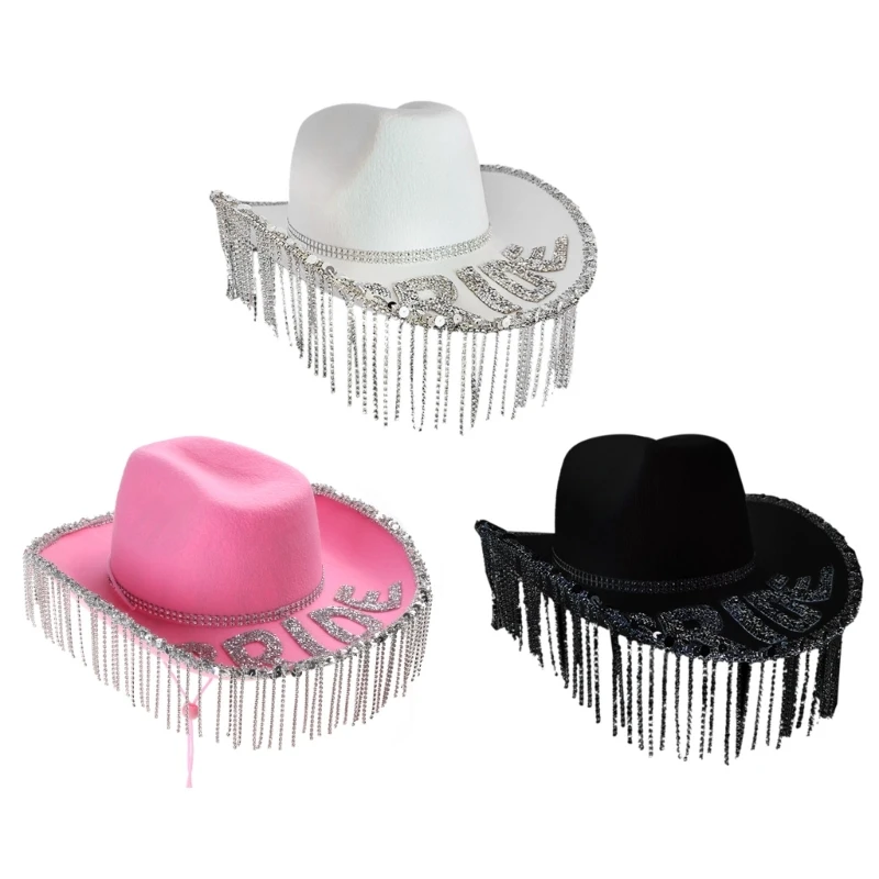 

Cowgirl Hat with Shimmering Rhinestones for Bachelorette Party Ultra-flashing Rhinestones Western Cowgirl Hat for Bride