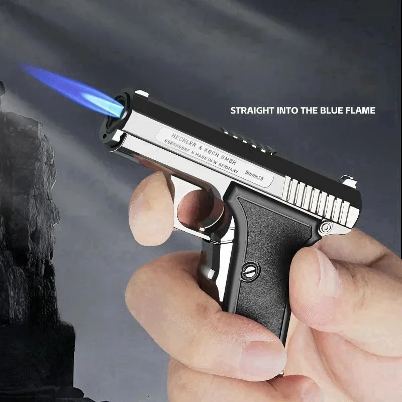 Tragbares Feuerzeug mit Anhänger, winddicht, für den Außenbereich, Metall, blaue Flamme, nachfüllbares Feuerzeug, Zigarettenzubehör, Geschenk für Männer – Detail 3