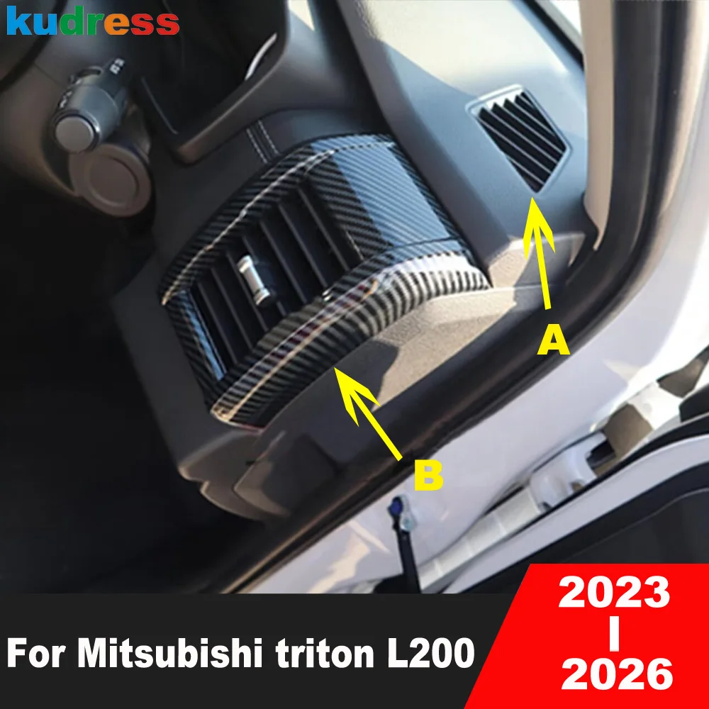 For Mitsubishi triton L200 2023 2024 2025 2026 Carbon Fiber Car Interior Front Air Condition Vent Outlet Cover Trim Accessories