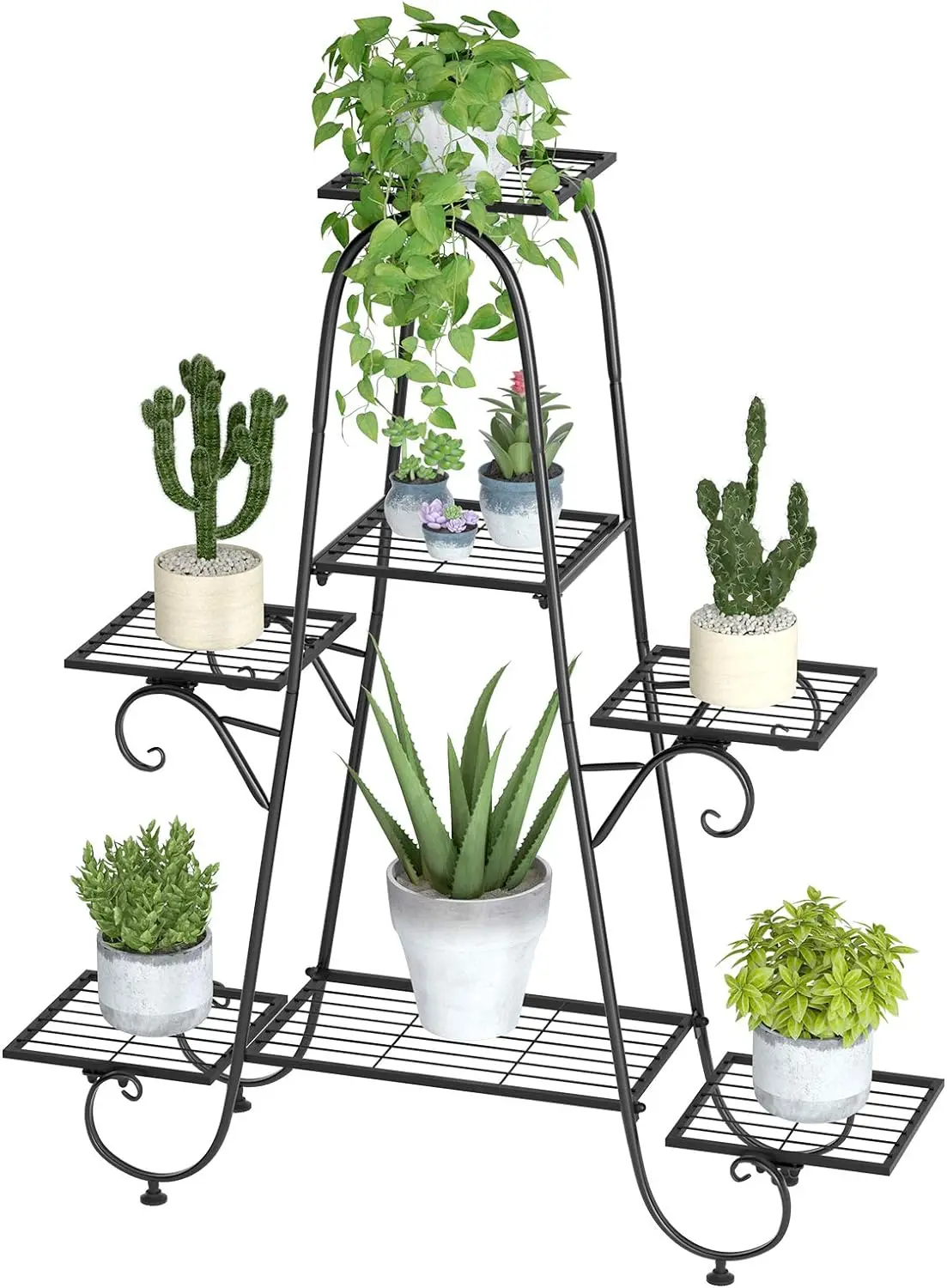 

7-Tier Metal Plant Stand: Potted Flower Planter Storage Shelf Indoor Outdoor Black Multilayer Display Rack for Patio Garden