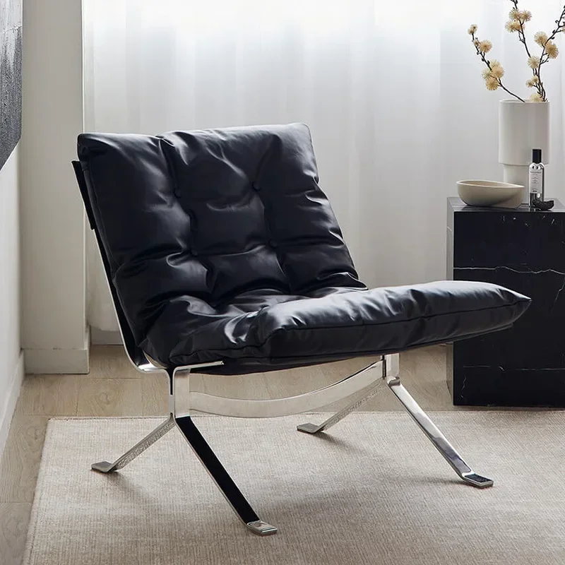 Nordic wabi style designer leather goose down filled comfortable single sofa chair