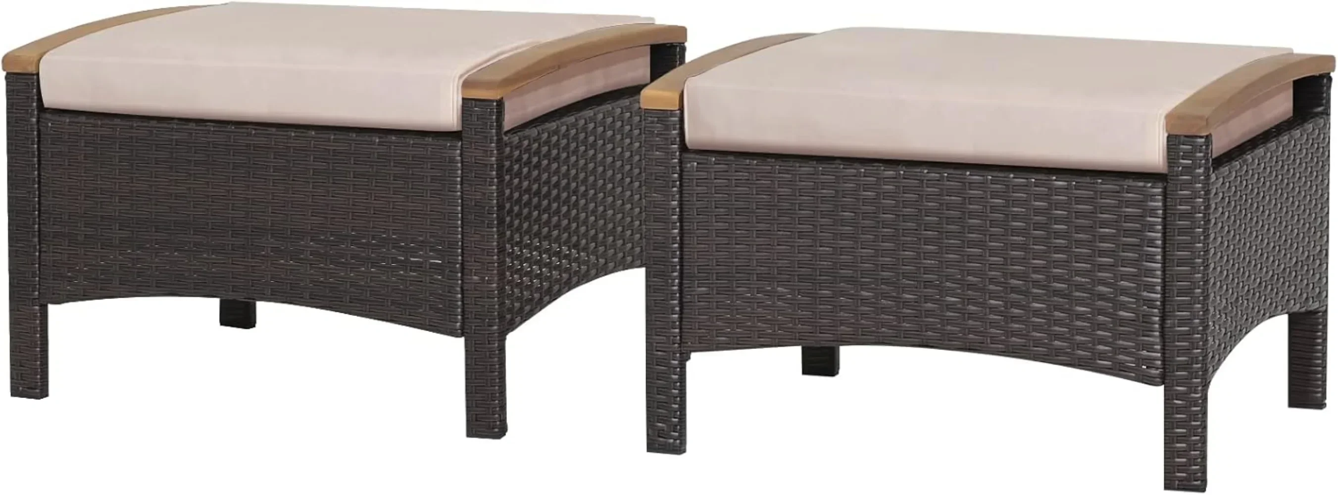 

Outdoor Terrace Rattan Footstool - Rattan Footstool, Foot Pedal Seat with Zipper Pad, Acacia Wood Handle