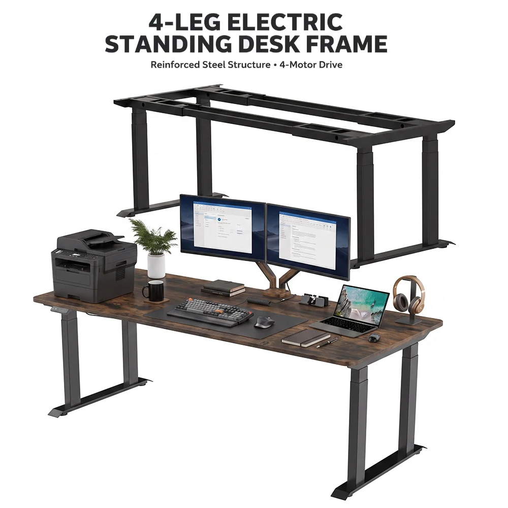 Office Furniture Ergonomic Smart Sit Stand Lift Motion Desk Electric Height Adjustable 4 Leg Quad 4 Motor Standing Desk Frame