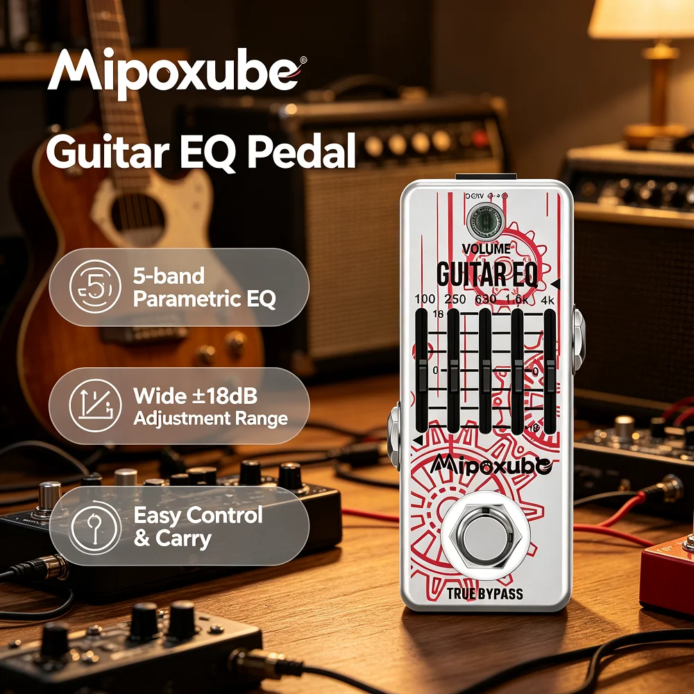 Mipoxube Guitar Equalizer Pedal 5-band Parametric EQ Guitar Effect Pedal Frequency Compensator ±18dB Range Mini Size Effector