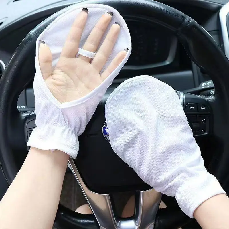 UV Protection Driving Gloves Women Summer Short Cuff Flip Palm Ice Silk Mittens Breathable Mesh Loose Outdoor Travel Vacation