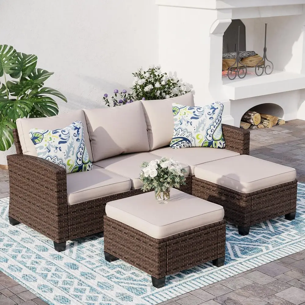 

Outdoor Patio urniture Set, 5-Seat L-Shaped Patio Couch Set with 2 Ottomans, Durable Rattan Outdoor Soa Set or Small Patios, ula