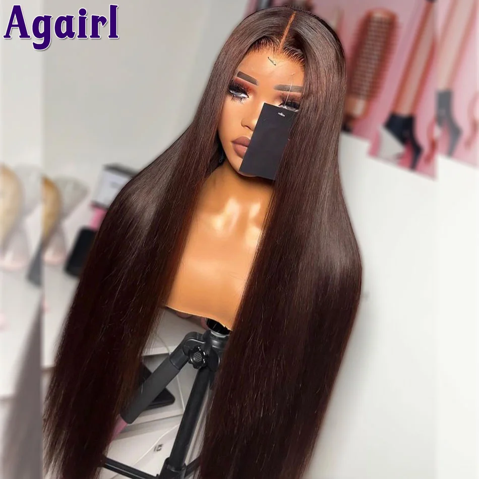 Parrucche per capelli umani anteriori in pizzo dritto marrone scuro Ready Go 4 x6 parrucche trasparenti in pizzo per le donne 180% 32 34 pollici 13 x4 13 x6 parrucca frontale