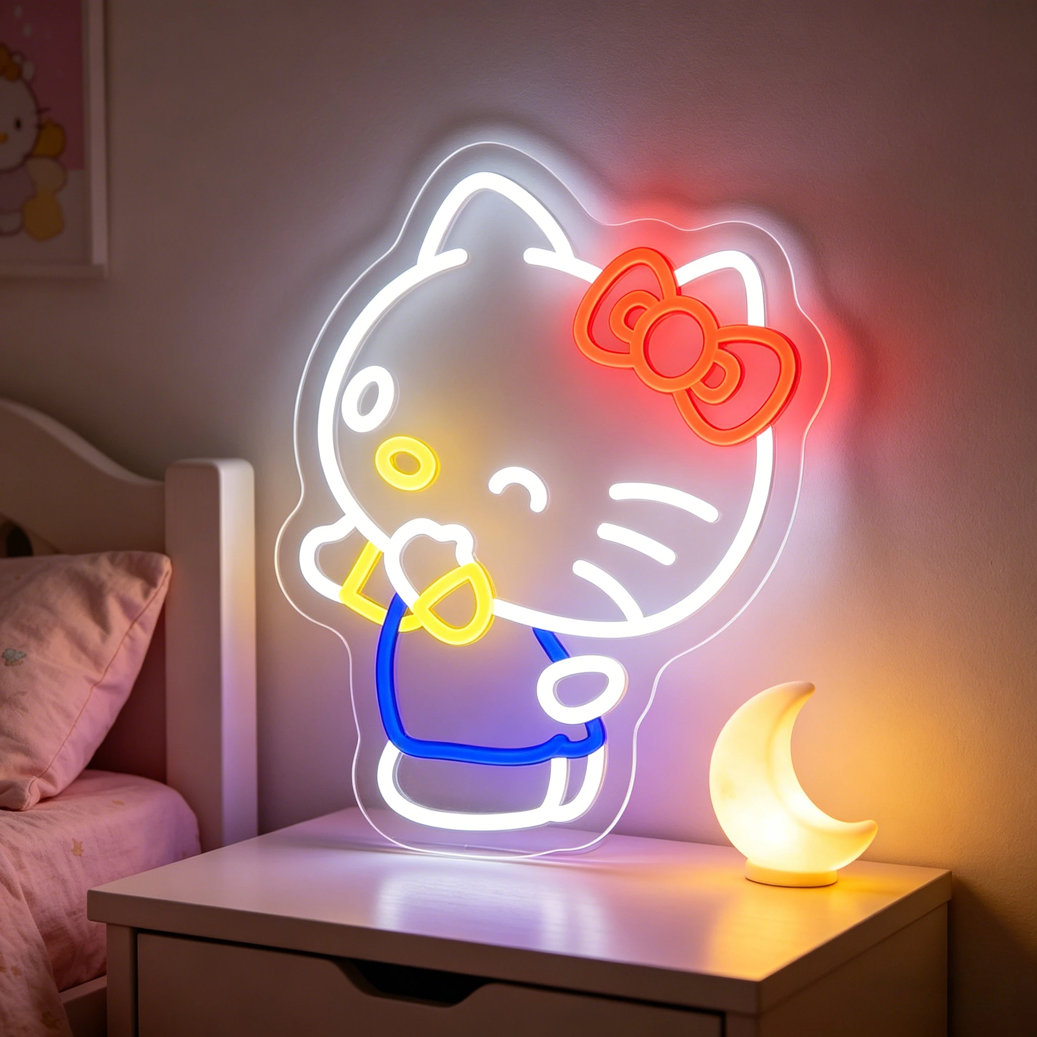 

Hello Kitty Heart Hands Neon Sign LED Wall Art Lighting Girl Bedroom Decoration Cute Gift Home Aesthetic Atmosphere