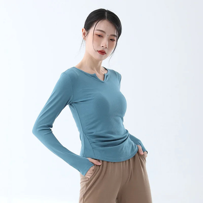 

Новая женская танцевальная футболка с длинным рукавом, облегающая, с вырезом для большого пальца, для современных танцев, тренировок, с круглым вырезом горловины