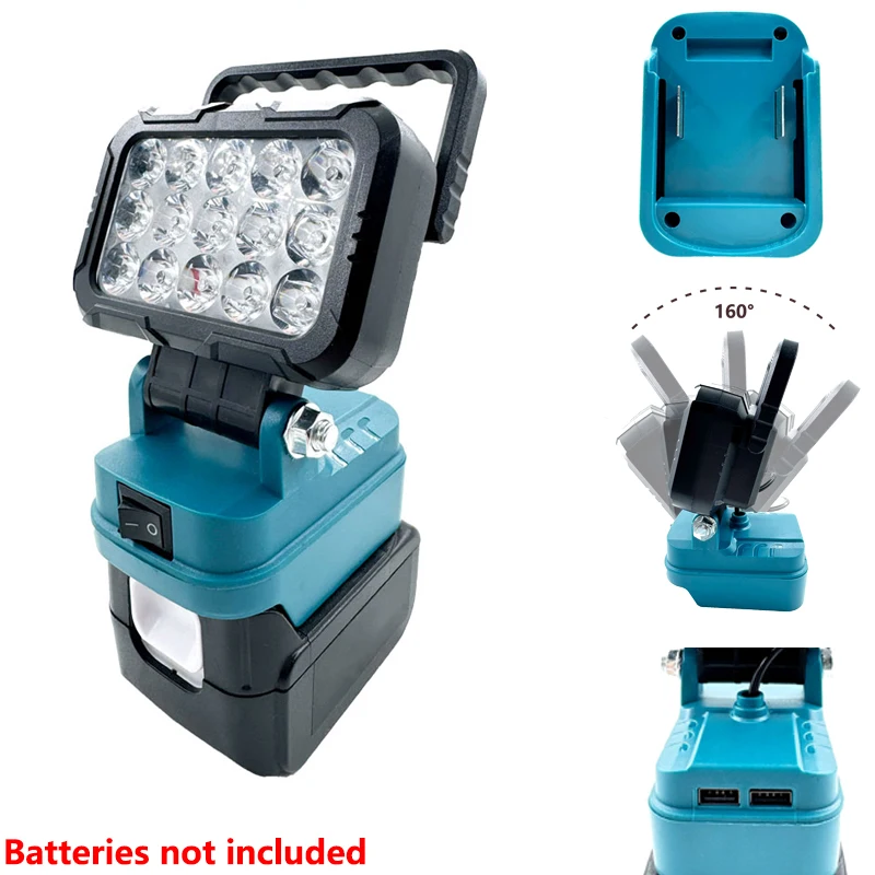 For Makita 18V Li-ion Battery 15LED Work Light With USB Port 3 inch Portable Flashlight Flood Lights Handles Outdoor Tool Lamp