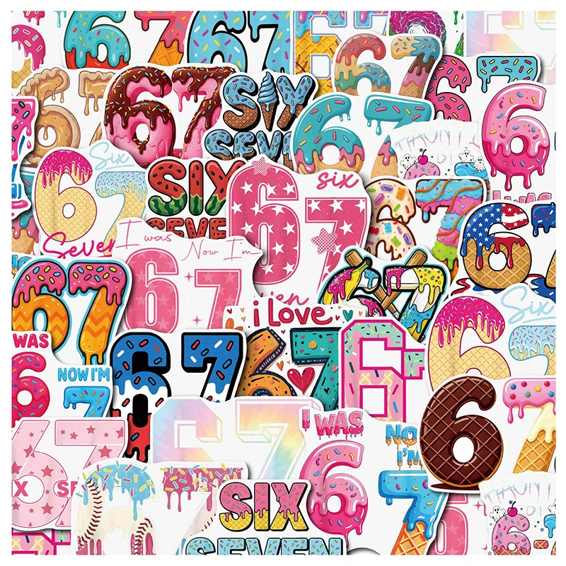 Cool Six Seven Number Stickers, 50PCS Funny Meme 6 7 Number Decorations Trending Social Media Sticker for Guitar Phone Scrapbook