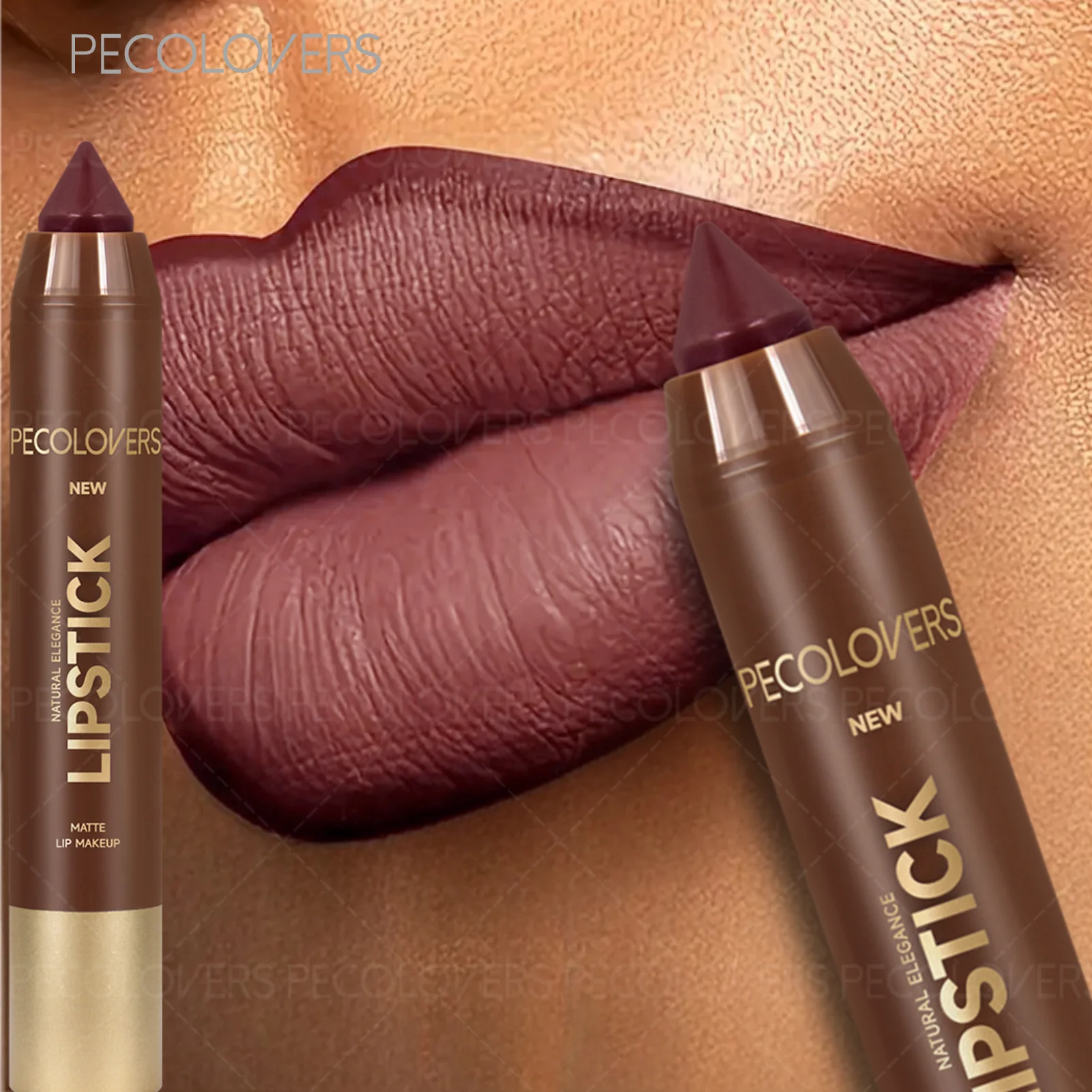 1pc Rossetto opaco a lunga durata per labbra, Design con pennino a pastello Balsamo per labbra Linea labbra Rossetti di colore marrone con design rotante impermeabile