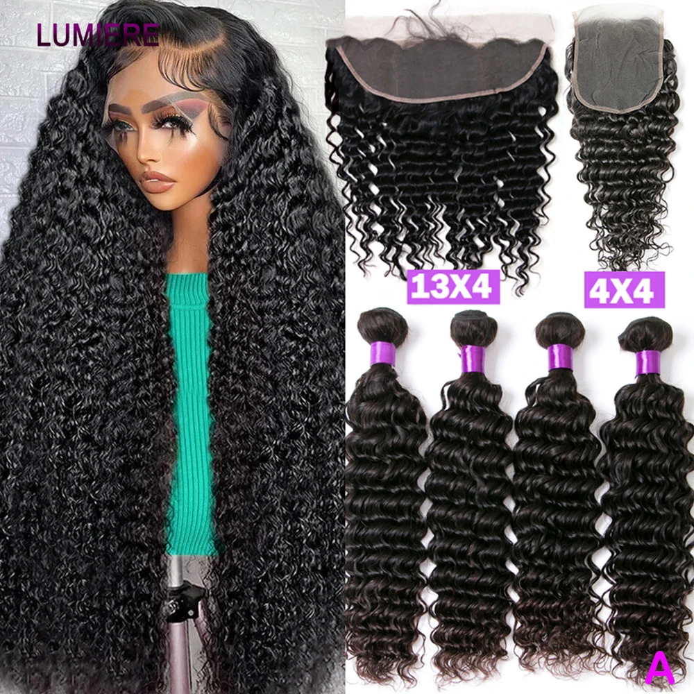 

Афро-глибокие кудрявые вьющиеся волнистые 100% натуральные необработанные пучки человеческих волос с кружевной застежкой, фронтальные необработанные пучки волос, наращивание