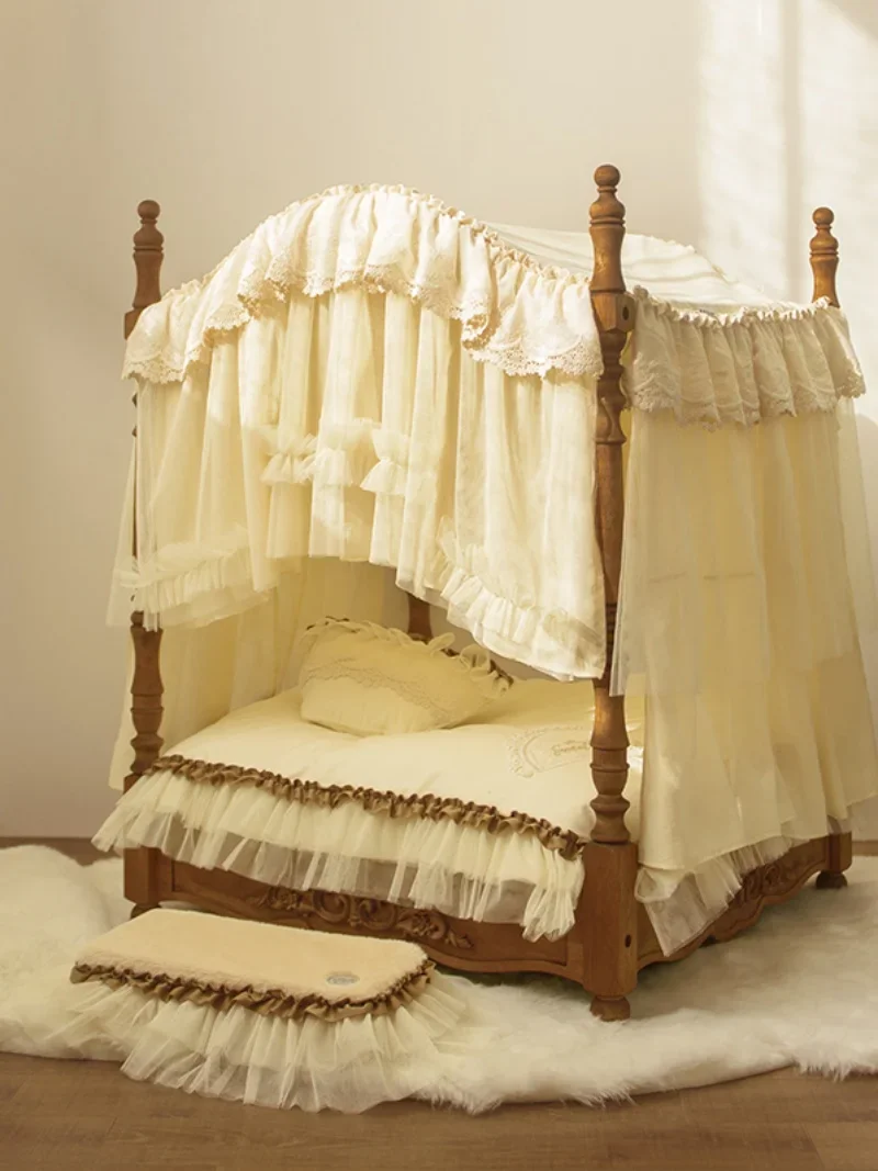 Light luxury vintage literary pet kennel custom villa court princess bed four-piece set